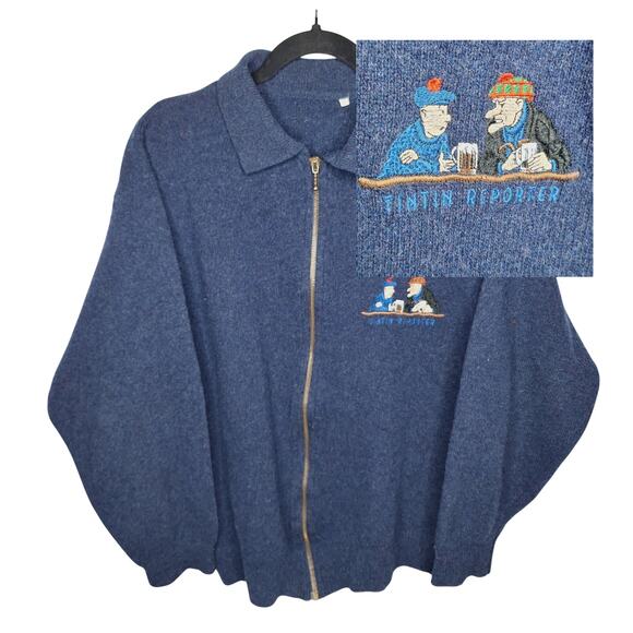 Vintage Tintin Men's Collared Sweater M Wool Zip Reporter MacGregor Black Island - Picture 1 of 14